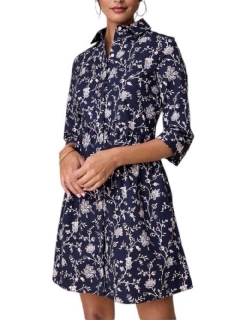 UNTUCKit For Her Women’s Demi Collared Button Front Mini Shirt Dress Floral Navy